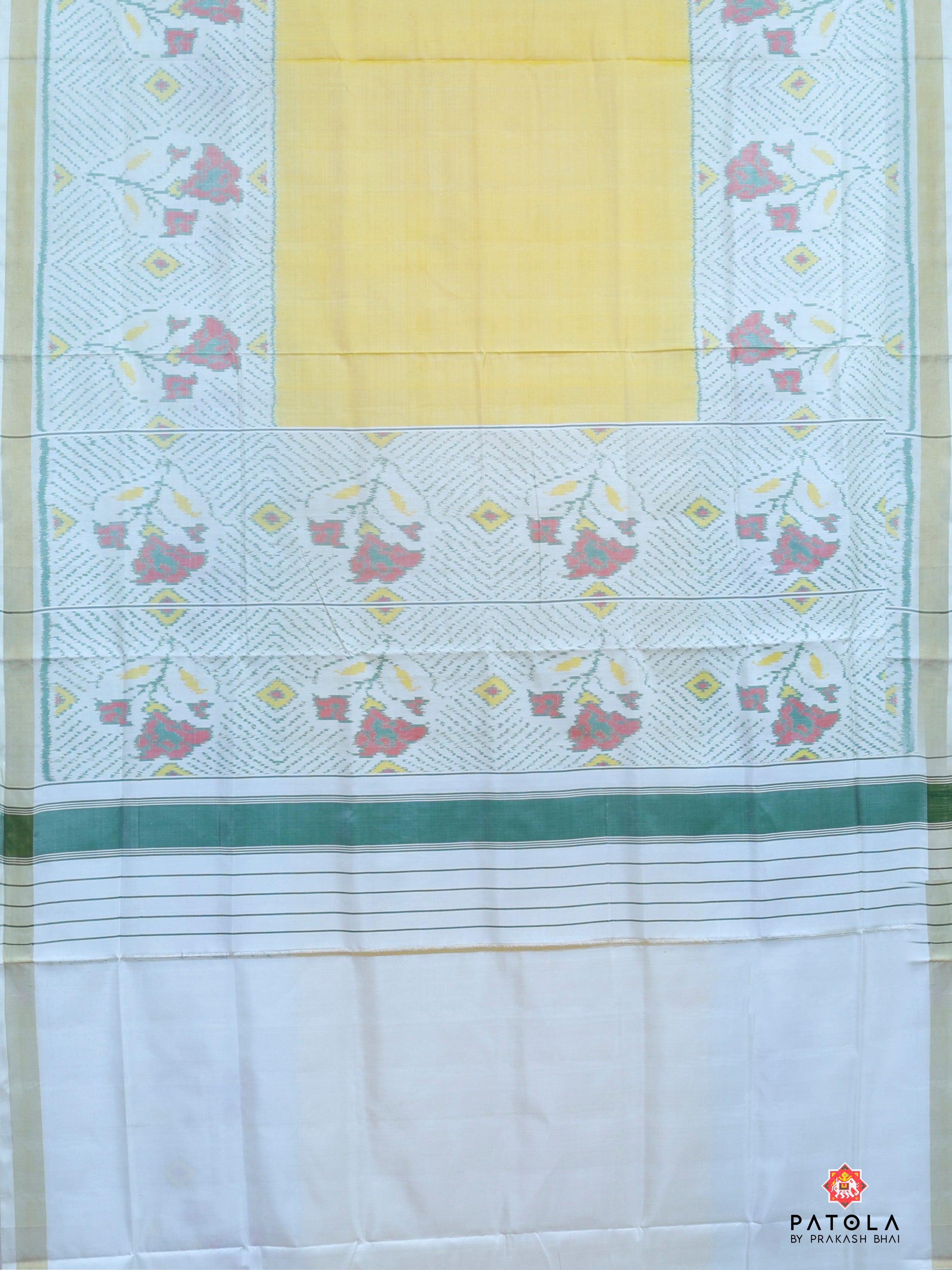 Plain Yellow With Rose Scut Border Single Ikat Patola Saree